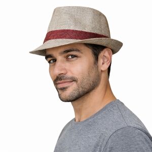 NWT Groovy Glam Tan Fedora Trilby Hat with Red Band Men's Size L Unisex